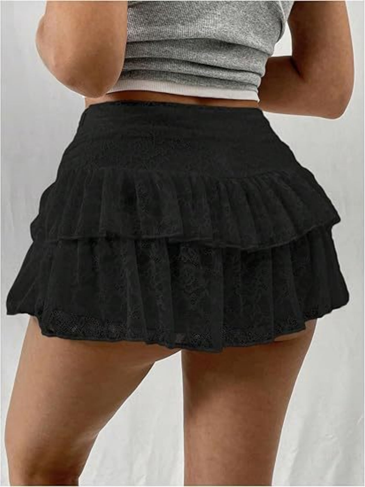 Y2K Lace Trim Low-waisted Pleats Multi-tiered Cake Skirt Sweet Short Skirt