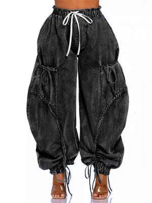 Y2K Drawstring Bow Tie Loose-fitting Ankles Jeans