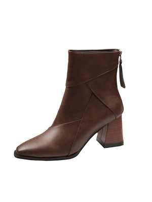 Solid Color Geometric Patchwork Chunky Heel Women's Boots