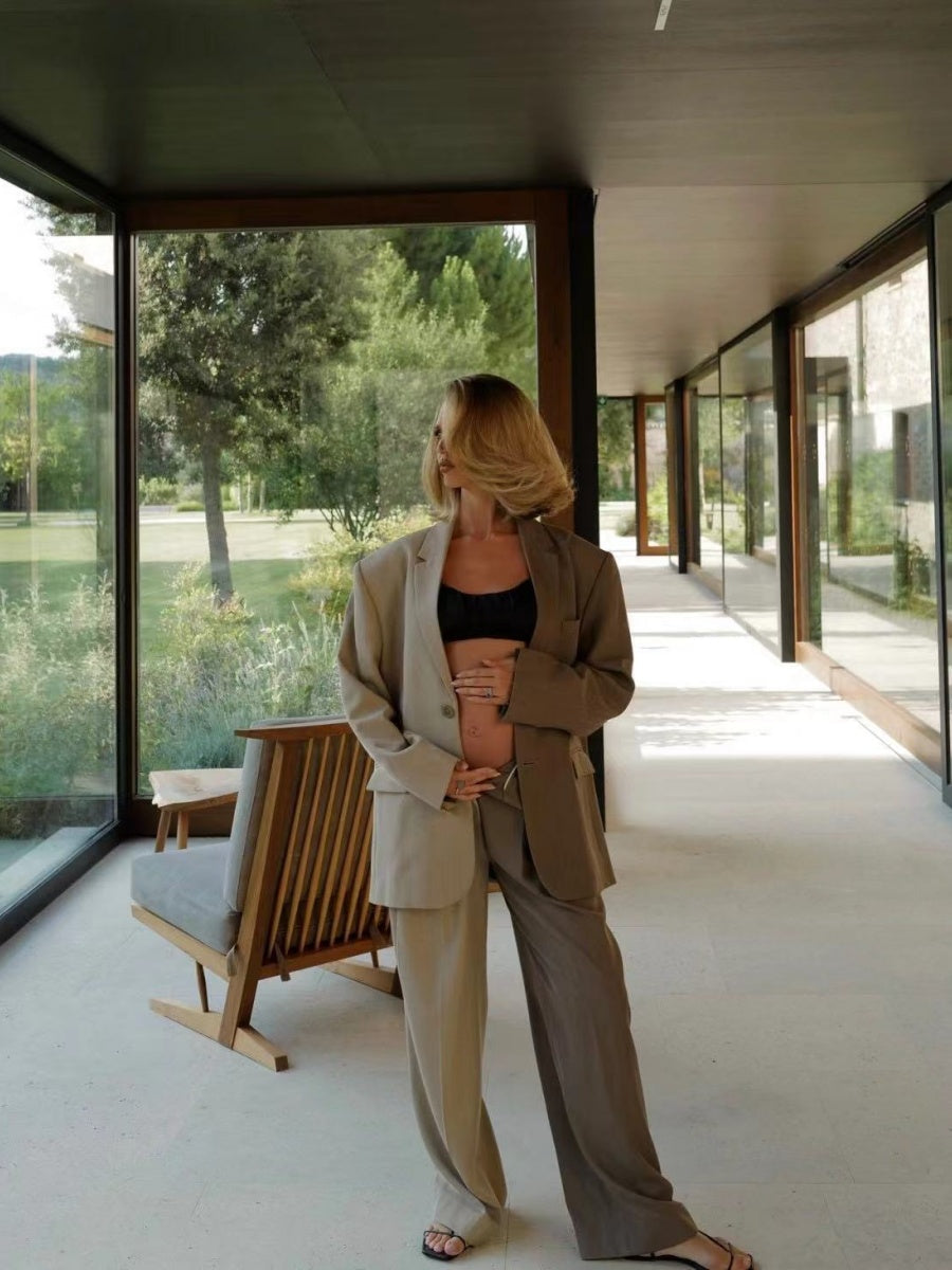 Buttons Color Matching Blazers Trousers 2-piece Sets