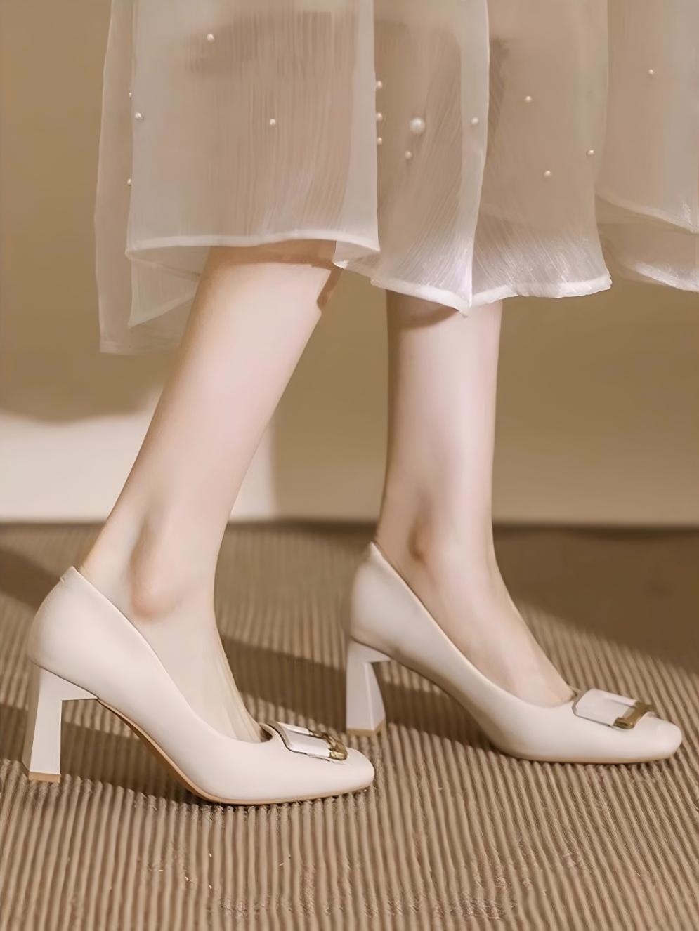 Liber Spring and Autumn Square Buckle Women's High Heels