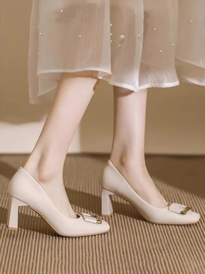 Liber Spring and Autumn Square Buckle Women's High Heels