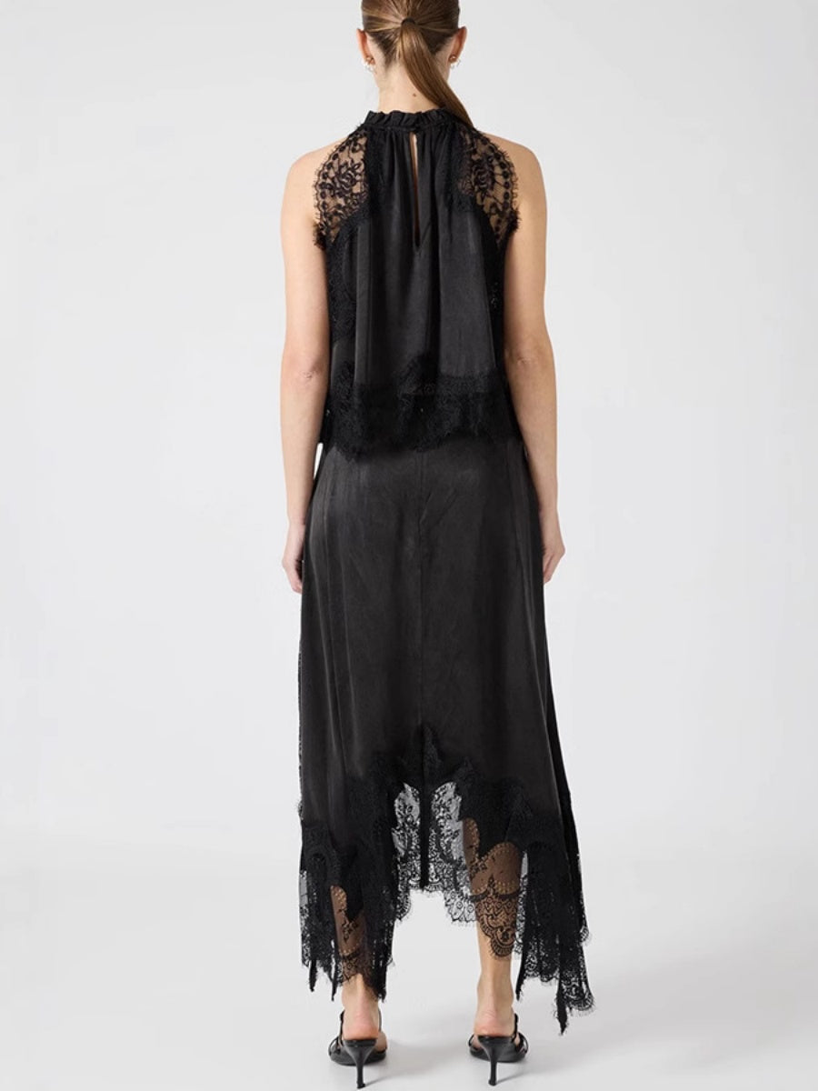 Lace Stitching Halter Top Irregular Skirt Set 2-piece Sets