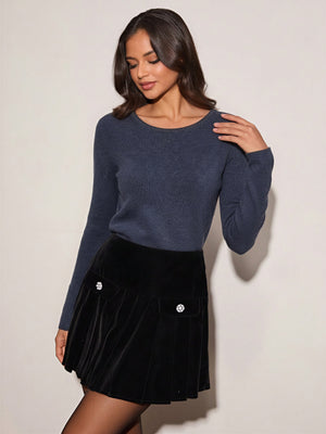Wool Lace Crew Neck Long-sleeved Sweater