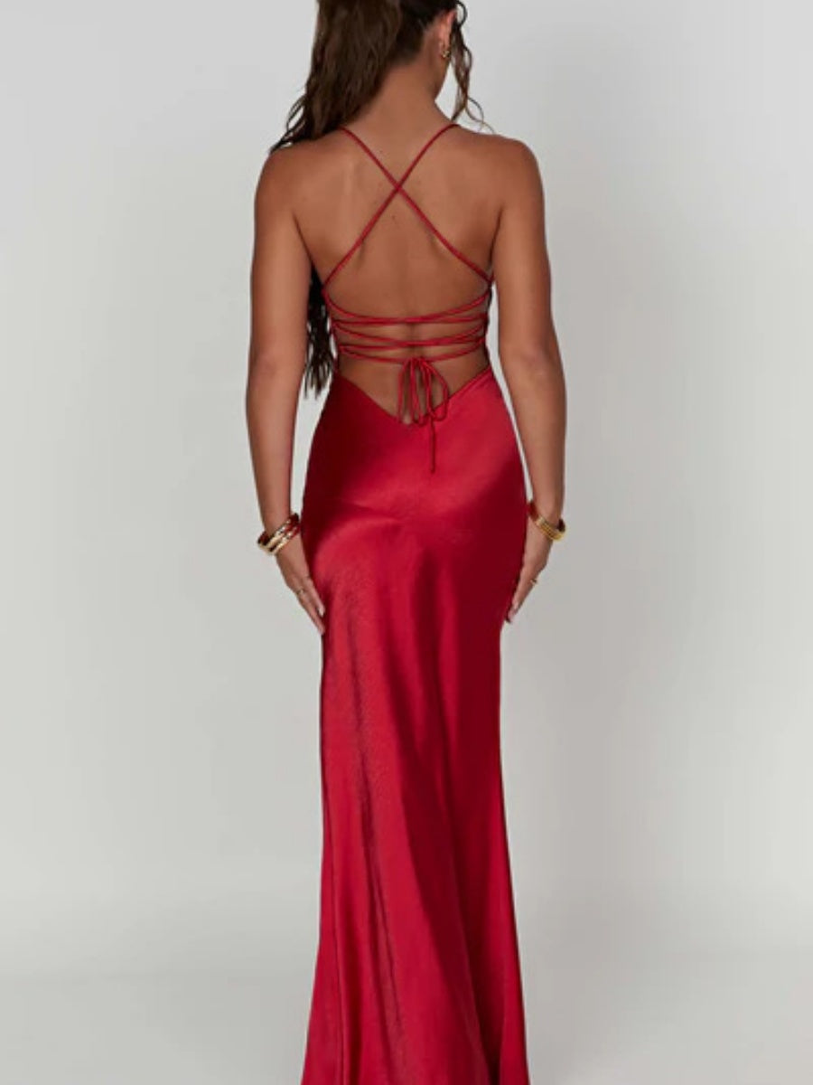 Sexy Halter Top High Slit Slim Fit Satin Parties Cocktail Party Wedding Long Dress