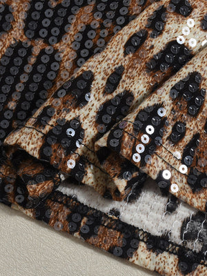 Leopard Print Sequins Stretch Skirts