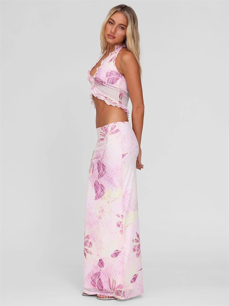 Liber Summer Women's Ruffle Plants and Flowers 2-piece Sets