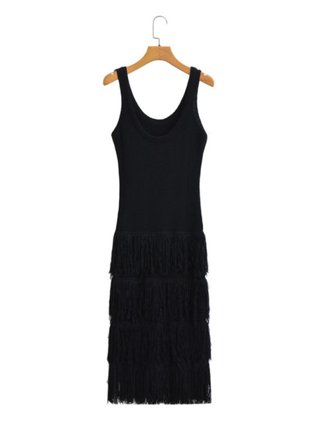 Hem Tassels Camisole Knit Maxi Dresses