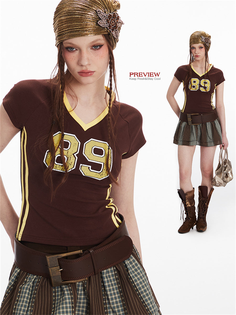 Liber Summer Women's Contrasting colors Letters/Numbers/Words T-shirts