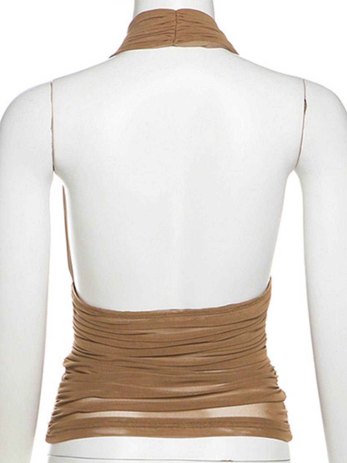 Mesh Pleats V-neck Halter Neck Backless Tank Tops