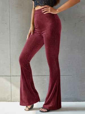 High-waisted Flared Pants Velvet Piping Bell-bottoms Sports Everyday Trousers