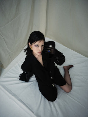 Metal-deconstructed, Stitched, Padded-shoulder, Oversized Suit Jacket