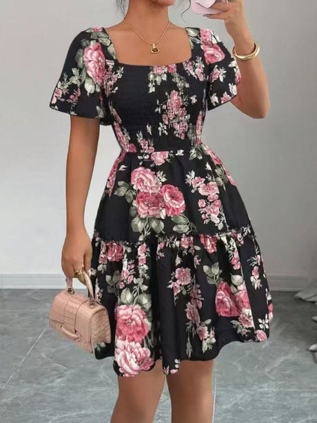 Hit Puff Sleeve Short Dress