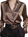 Stripes Single-breasted Slim-fit Satin Casual Shirts