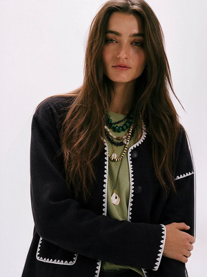 Retro-style Color-blocked Loose Single-breasted Fleece Jacket