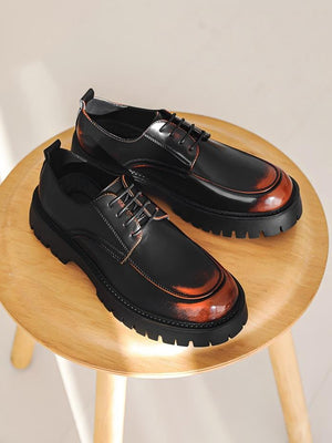 Distressed Thick-soled Lace-up Leather Shoes