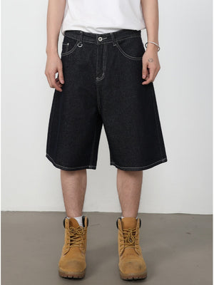 Retro Five Points Loose-fit Leisure Denim Shorts