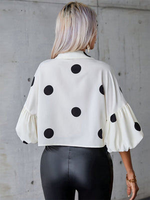 Polka Dots Splicing Balloon Sleeve Blouse