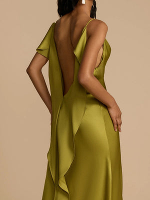 Backless Ribbon Satin Slits Wedding Maxi Dresses