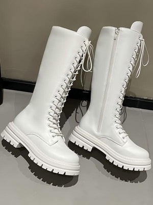 Retro Lace-up Riding Boots For Women