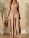 V-neck Halter Neck Lace-up Maxi Dresses