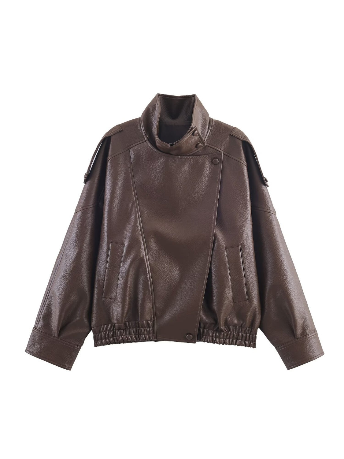 Pocket Stand-up Collar Faux Leather Jacket