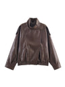 Pocket Stand-up Collar Faux Leather Jacket