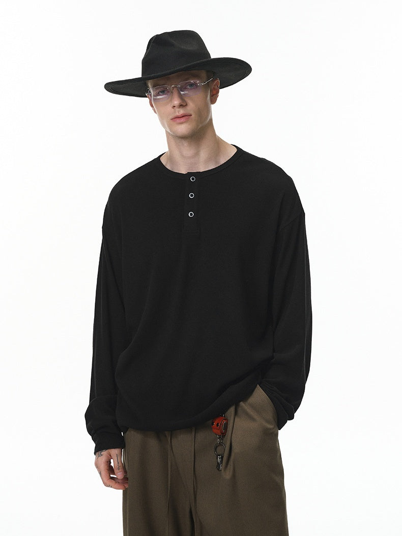 Liber Autumn Neutral wear Henry Collar Solid Color T-shirts