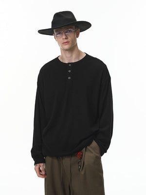 Liber Autumn Neutral wear Henry Collar Solid Color T-shirts