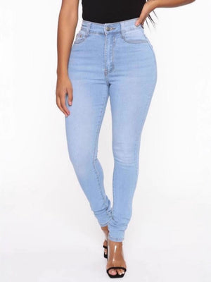High-waisted Straight Leg Distressed Skinny Jeans
