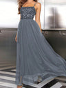 Sequins Mesh Splicing Suspenders Sweet Maxi Dresses