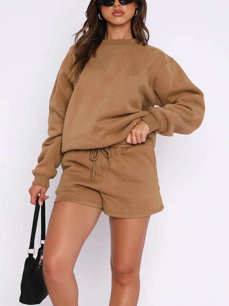 Liber Autumn women's solid color long sleeve sweatshirt two piece suit