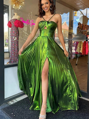 Liber Summer Women's Backless Solid Color Slit long dress