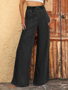Wide Leg Faux Jeans Loose High Waist Drawstring Casual Trousers