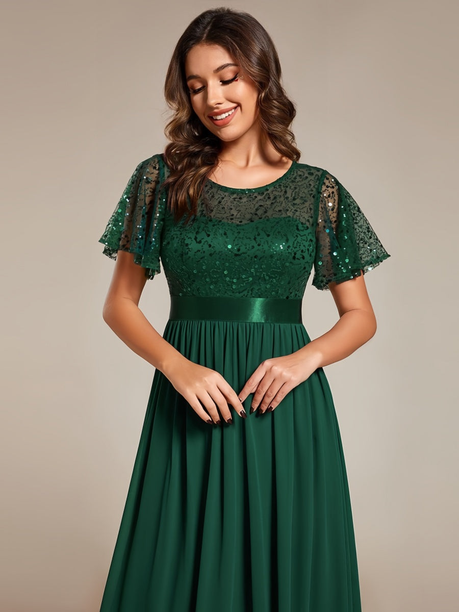 High Waist Sequins Spliced Long Dress