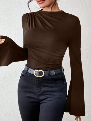 Design-forward Flared Sleeve Stand Collar Slim Fit T-shirt