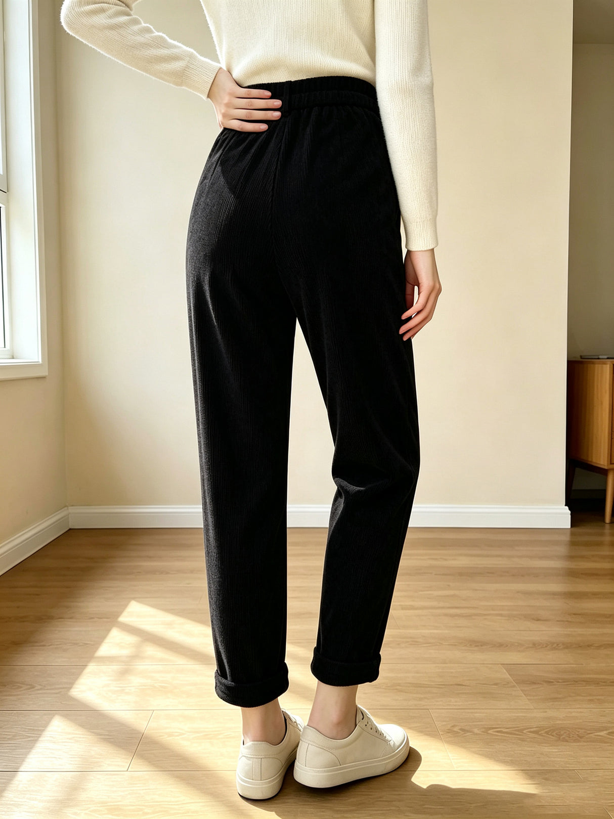 Retro-style Corduroy High-waisted Pocket Casual Trousers