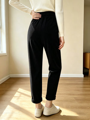 Retro-style Corduroy High-waisted Pocket Casual Trousers