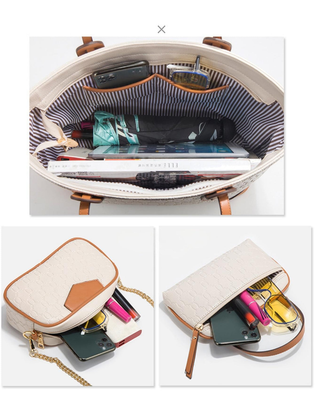 Trendy Embossed Tote Bag 4-Piece Set