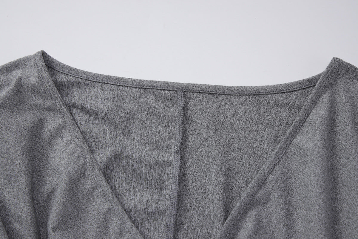 V-neck Batwing Sleeve Fitted Waist Cropped Top