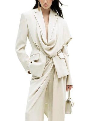 Metal Ring-trimmed Long-sleeved Shawl-style Suit Jacket