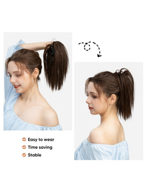 Ponytail Hair Clip Headpiece, Long Fringe Style High-temperature Silk Hair Clip Hair Tie Wig