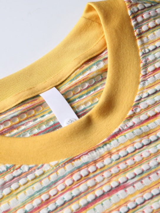 Color-blocked Rainbow Stripes Loose-fit T-shirts
