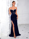 Strapless, Slit, Rhinestone-embellished, Luxurious Long Dress
