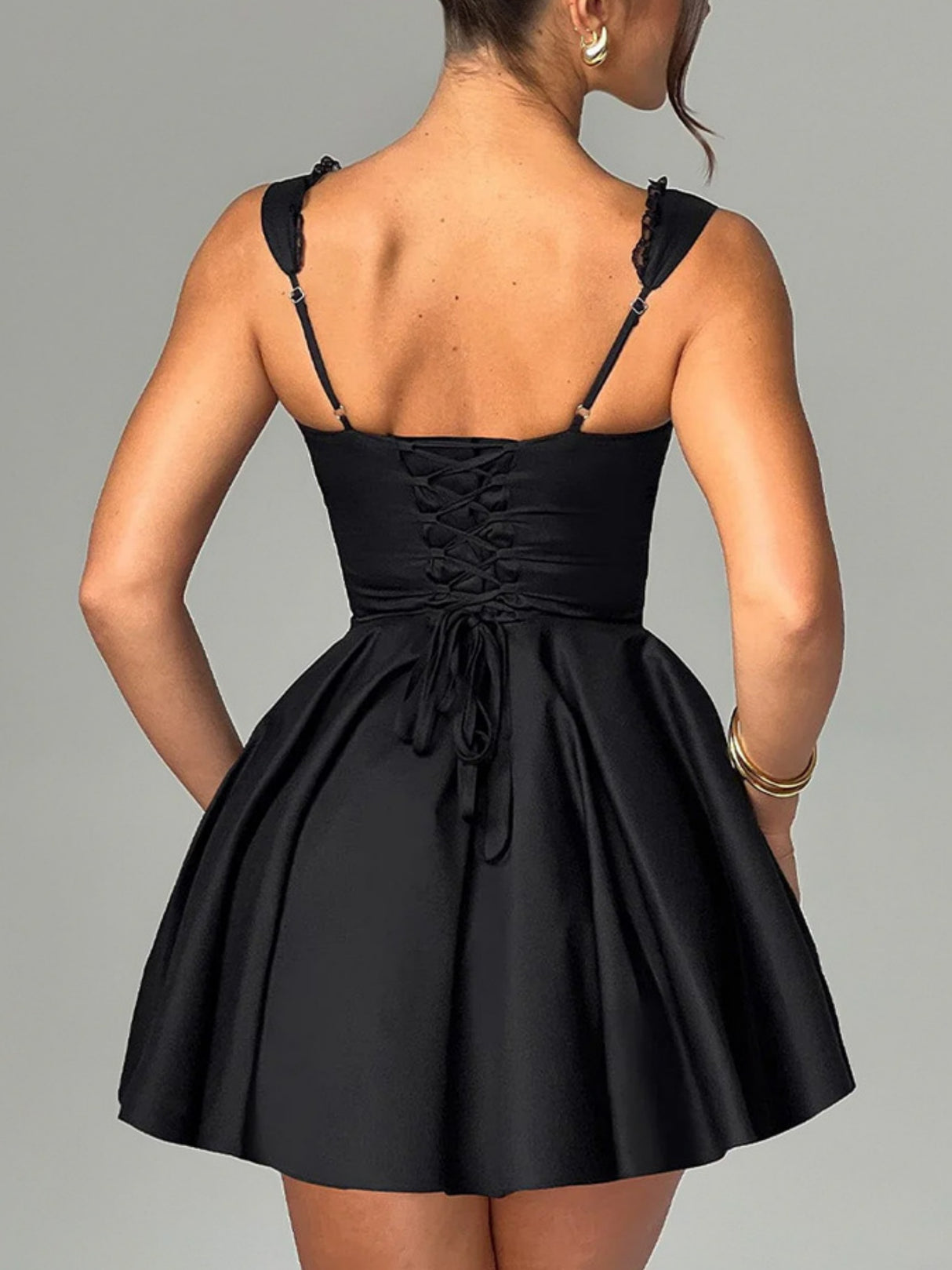 Lace Patchwork Strappy Slip Dress Waist-cinching And Backless Mini&Short Dresses
