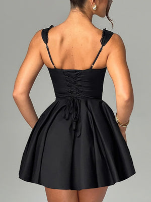 Lace Patchwork Strappy Slip Dress Waist-cinching And Backless Mini&Short Dresses