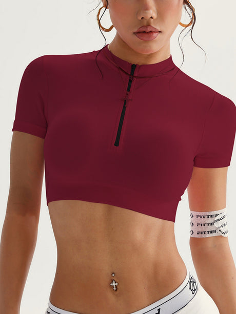 Seamless Zipper Tight-fitting Shorts Exercise And Fitness Yoga Short-sleeved T-shirt