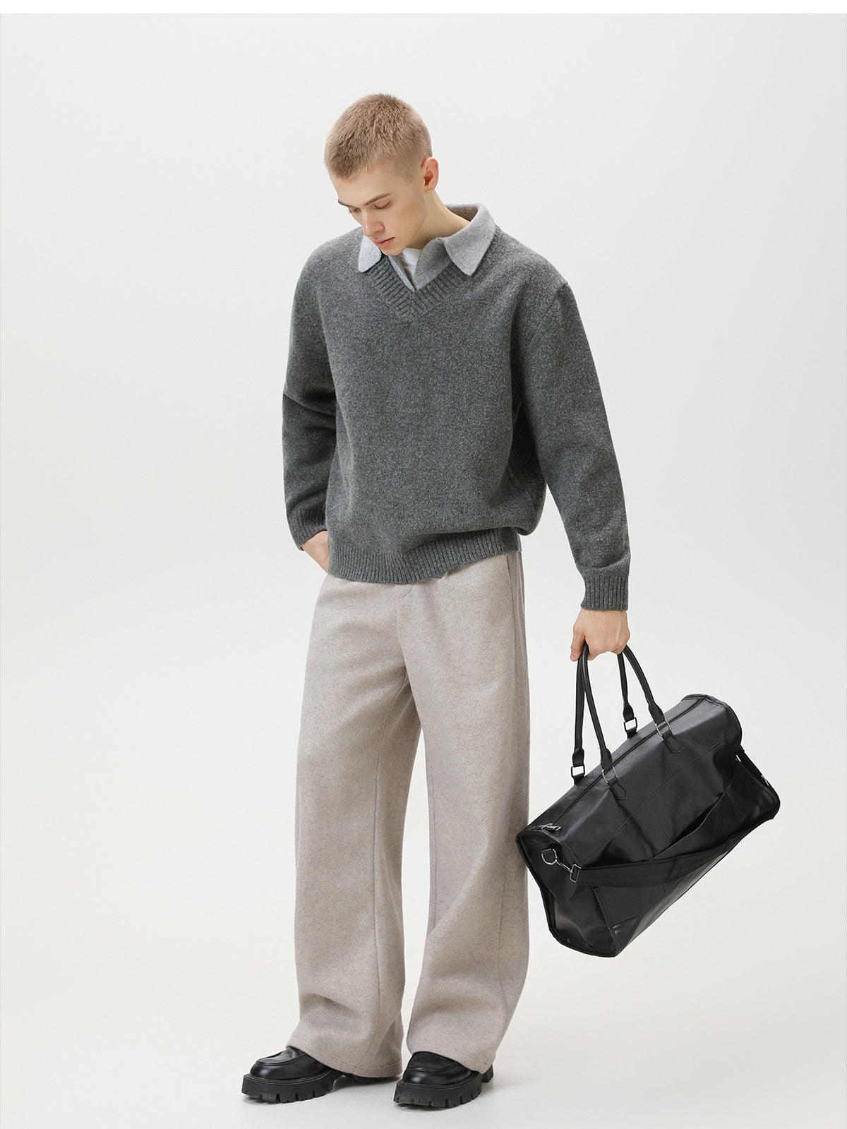Liber Autumn Men's Fake two-piece lapel sweater