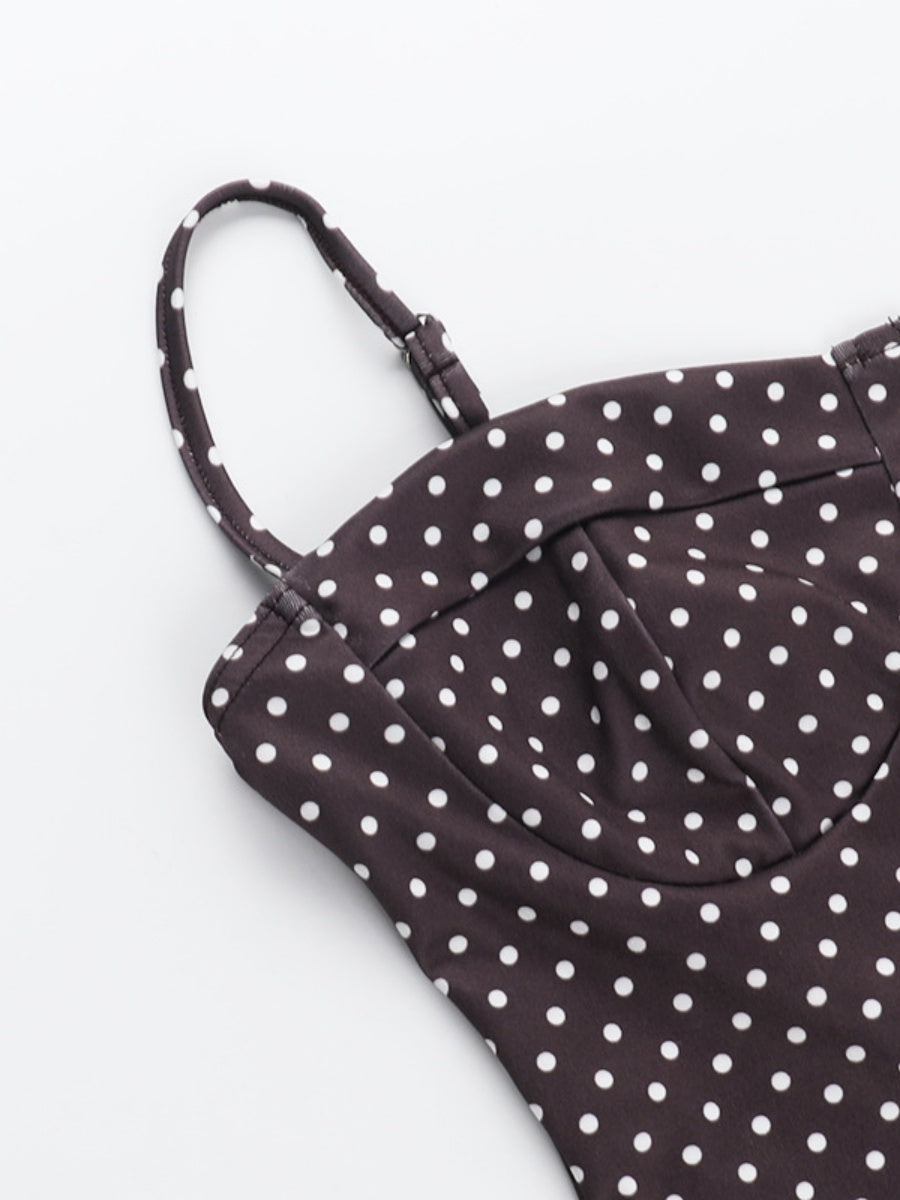 Polka Dot Print Camisole Sexy Backless A-pendulum Short Dress For Cocktail Party