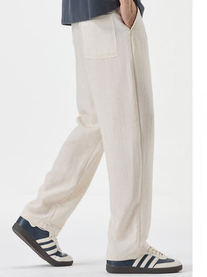 Linen Blend Cooling Sensation Breathable Anti-wrinkle Straight-fit Pants